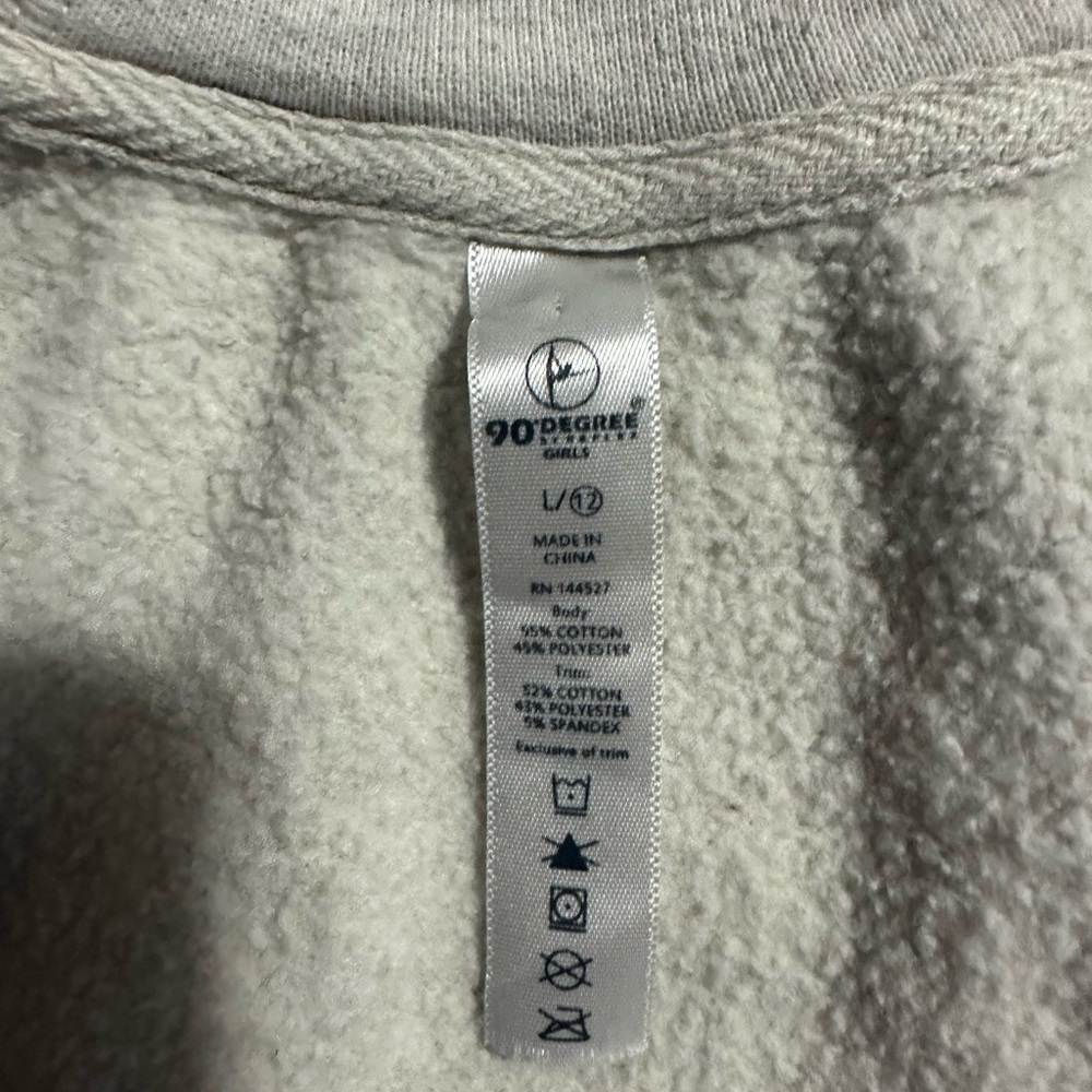Girls zip up hoodie size large 12 light gray has thumb holes